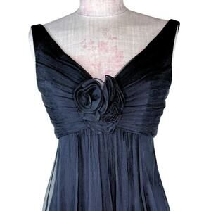 AMSALE Black Silk Chiffon Fit & Flare Cocktail Holiday Party Dress Size 0